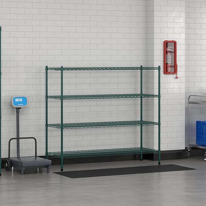 Commercial NSF Listed Green Epoxy Stationary Wire Shelving Kit 21" x 60" x 54", with 4 Shelves Perfect for Warehouse, Walk-in Refrigerator, Freezer, Grocery Store, Restaurant, Dishroom