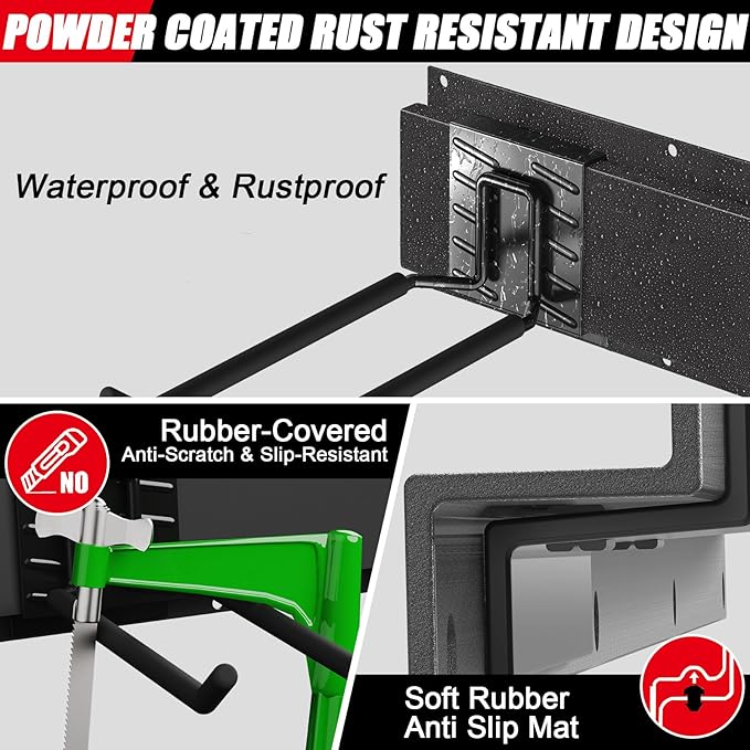 48 Inches Garage Organization,Wall Mount Garden Tool Organizer, 660lbs Adjustable Heavy Duty Metal Hanging Hooks, Garden Tool Hangers Storage Rack for Garage, Yard, and Shed (3 Racks, 9 Hooks)