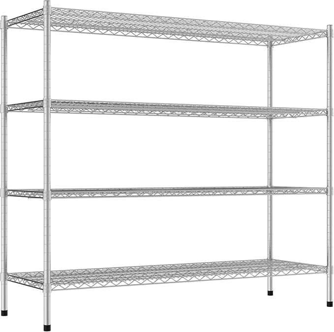 Commercial NSF Listed Chrome Stationary Wire Shelving Kit 21" x 60" x 54", with 4 Shelves Perfect for Warehouse, Walk-in Refrigerator, Freezer, Grocery Store, Restaurant, Dishroom