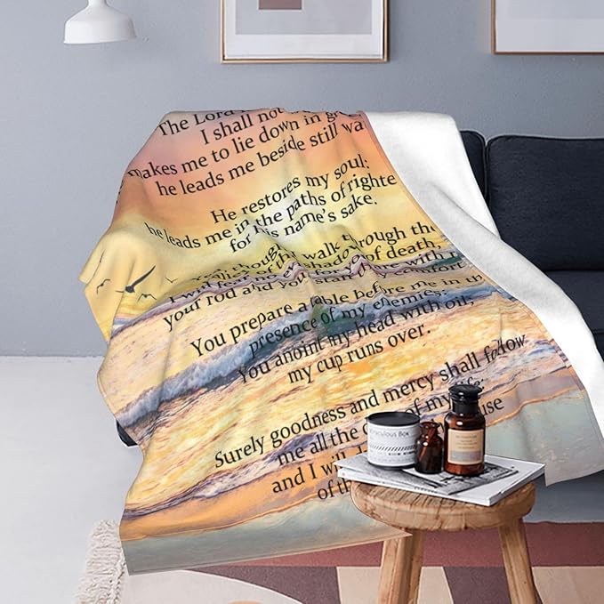 Psalm 23 Blanket Christian Gifts Religious Bible Verse Scripture Throw Blanket Comfy Plush Flannel Fleece Warm Soft Fluffy Fuzzy Blanket for Prayer Women Teens for Bed Sofa Couch 50"X60"