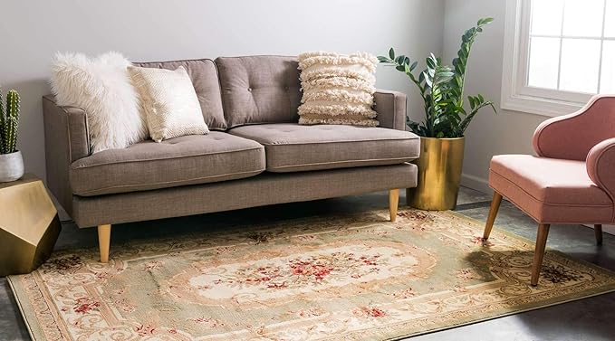 Unique Loom Versailles Collection Traditional Classic Floral Motif Area Rug (9' 0 x 12' 0 Rectangular, Green/ Ivory)