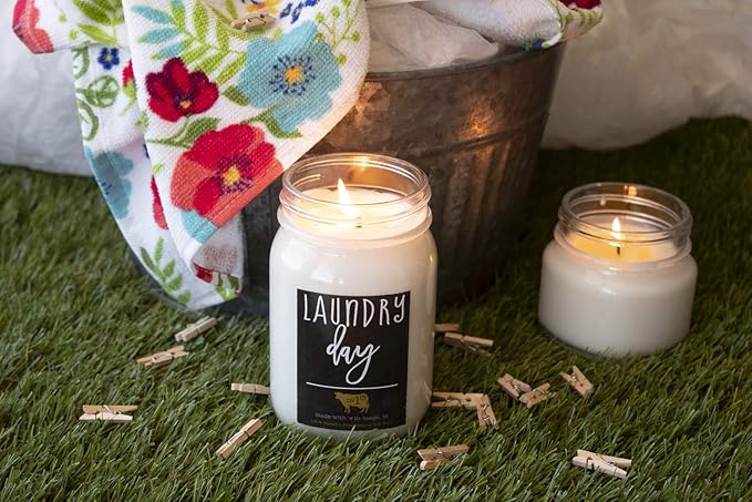Milkhouse Candle Company, Farmhouse Collection, 13 Ounce Mason Jar, Laundry Day