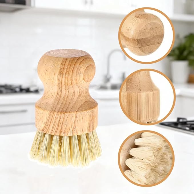 6 Packs Bamboo Dish Scrub Brushes Wooden Scrubbers Set Kitchen Dishwashing Scrubber with Natural Sisal Bristles for Cast Iron Pots, Pans, Kitchen Sink and Vegetable