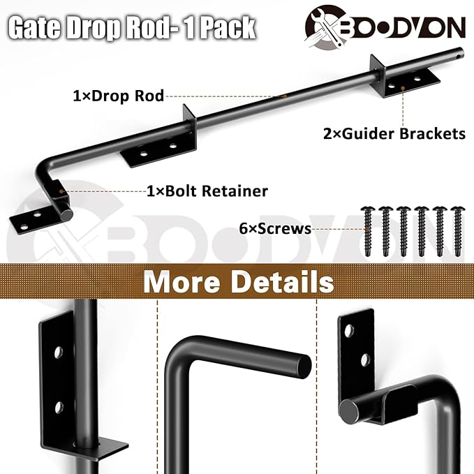 12" Cane Bolt Gate Drop Rod Heavy Duty Gate Hardware, Gate Ground Latch for Wood Metal Vinyl Gates Doors Stopper for Gate Ground, Wrought Iron Gate Latches, Black Finish-1 Pack
