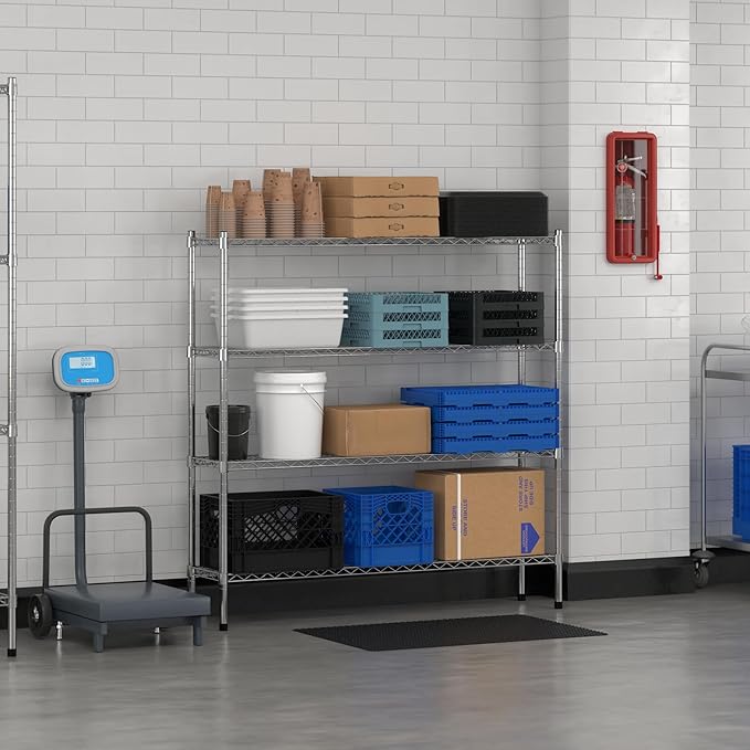 Commercial NSF Listed Chrome Stationary Wire Shelving Kit 12" x 54" x 54", with 4 Shelves Perfect for Warehouse, Walk-in Refrigerator, Freezer, Grocery Store, Restaurant, Dishroom