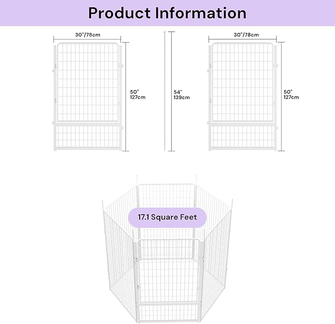 Garden Fence with Gate 50 in(H) x 15.4 ft(L) 6 Panels, Heavy Duty Metal Animal Barrier for Dog and Rabbit, Outdoor Fencing, Easy Set Up, White