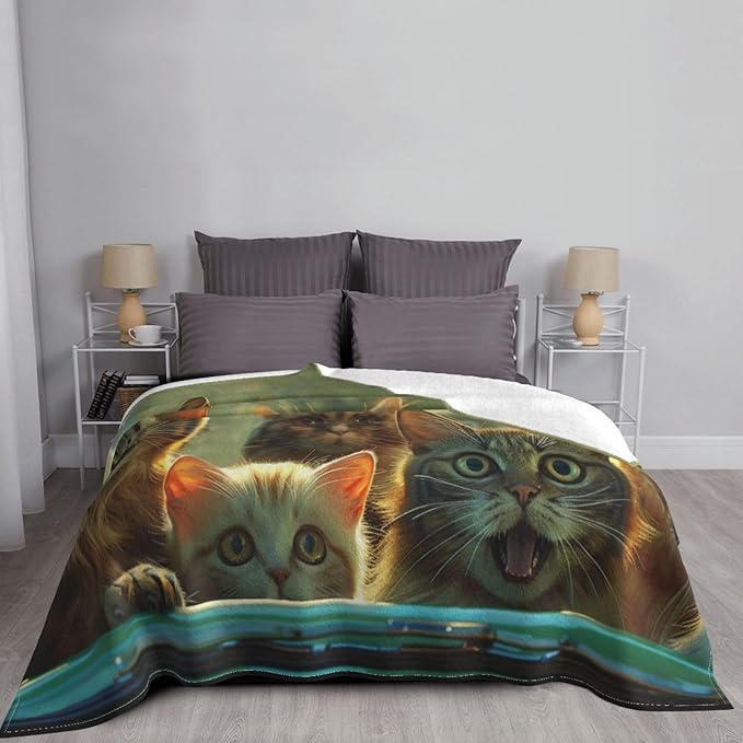 Cat Throw Blanket Cute Cats Decor Blanket Super Cozy Plush Lightweight Soft Plush Flannel Fleece Blanket Gifts for Cat Lover Girls Boys Kids Women Men Teenager for Sofa Bed Couch 80"X60"