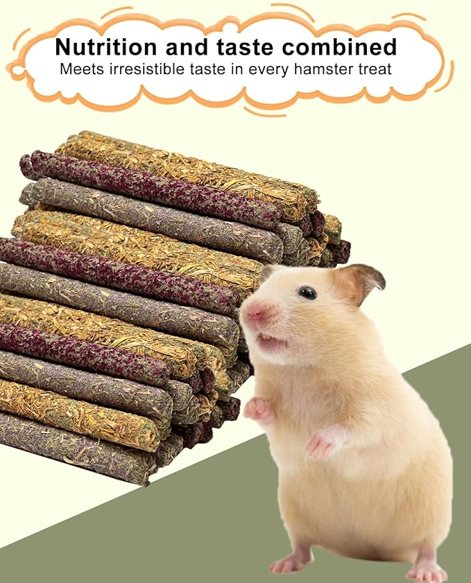 40PCS Timothy Hay Chew Sticks for Small Animals – Natural Molar Treats for Hamsters, Rabbits, Guinea Pigs, Chinchillas, Rats – Teeth Grinding Snacks & Enrichment Toys