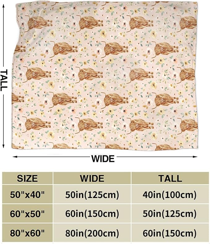 Cow Blanket for Girls Women Gifts for Cows Lovers Highland Cow Throw Blanket for Kids Adults Ultra Soft Cozy Fleece Blanket for Couch Sofa Bed 60"x80"