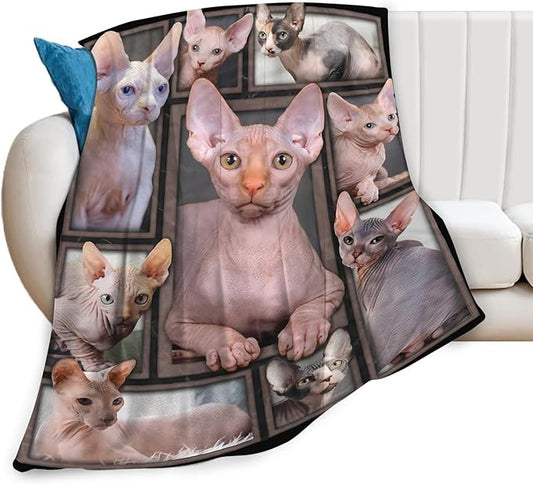 Tijuboni Sphynx Cat Throw Blanket Cat Gifts for Girls Boys Women Men Kids Adults Soft Flannel Fleece Blanket for Couch Sofa Bed Home Decor 40"x50"