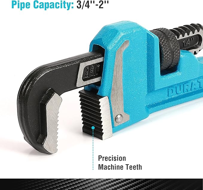 DURATECH 14-Inch Heavy Duty Pipe Wrench, Adjustable Plumbing Wrench, Malleable Cast Iron Handle, Exceed GGG standard