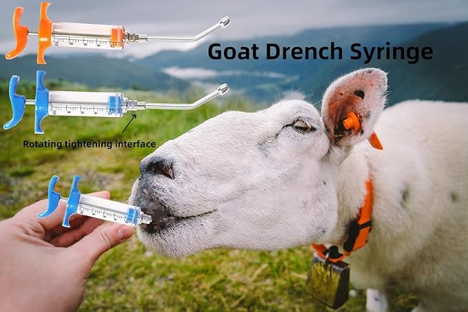 2 Pcs Goats Feed water filler, Drench Nozzle, Reusable, Adjustable Dosage, for Cattle, Sheep, Goats, Horse, Pig, Dog Supplies ( Blue+Orange 10ml)