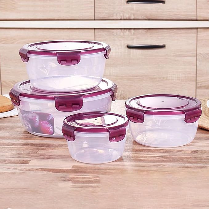 Food Storage Containers with Lids | Airtight Stackable Organizers - Round Leakproof Storage Container | for Fruits Breakfast Leftover Dry Goods Home Kitchen Fridge Pantry Office Picnic Baking