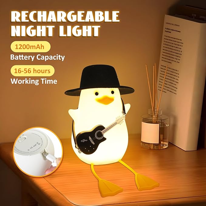 Duck Night Light, Silicone Duck Lamp, Cute Bedside Duck Goose Funny Nightlight with Dimmer and Timer for Room Decor, Duck Gifts for Girls,Boys, Women, Little One-Guitar Duck
