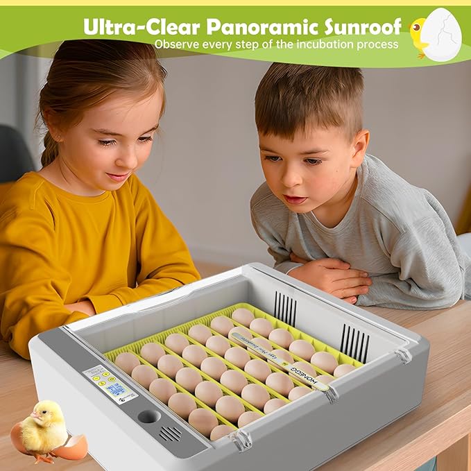 Egg Incubator for Hatching Chicks, 36 Eggs Automatic Turner with Temperature & Humidity Control, Multifunctional Ultra-Clear Panoramic View with Hatch Days & Egg Candler for Chicken, Duck, Goose, Bird