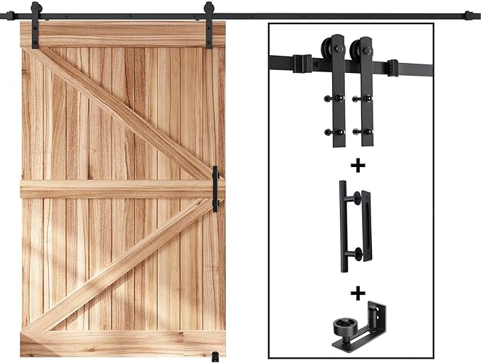 EaseLife 10 FT Sliding Barn Door Track and Handle Hardware Kit, Straight Pulley,Slide Smoothly Quietly,Easy Install (10FT Track Kit for 54"~60" Wide Single Door)
