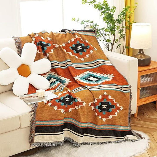 Lqprom Southwest Throw Blankets Aztec Southwestern Throws Cover Boho Native American Blankets for Gift Sofa Table Bed Living Room Decor Outdoor Camping Picnic Tent Beach Car Traveling 51"x63"