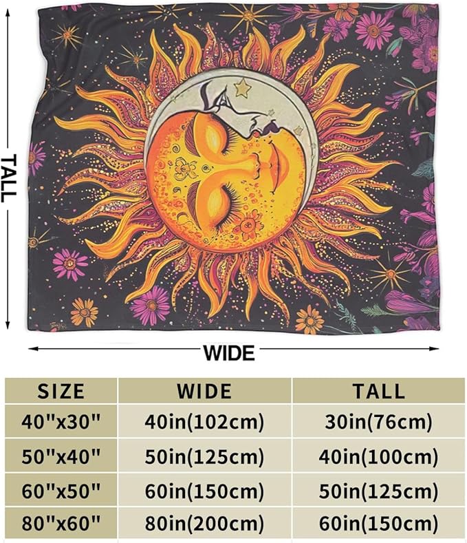 Sun and Moon Blanket Day and Night Throw Blanket Soft Warm Cozy Fuzzy Lightweight Fleece Flannel Plush Celestial Throw Blanket Gifts for Girls Women Kids Adults 60"X80"