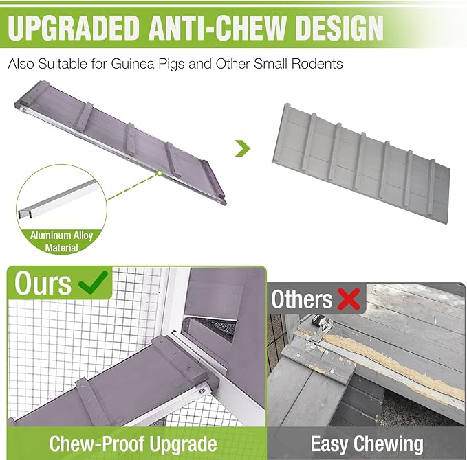 GUTINNEEN Large Rabbit Hutch Outdoor 2-Level Wooden Chicken Coop Indoor Weatherproof Bunny Cage Guinea Pig House with Waterproof Roof, Leak-Proof Pull Out Tray, Lockable Door for Small Animals (Grey)