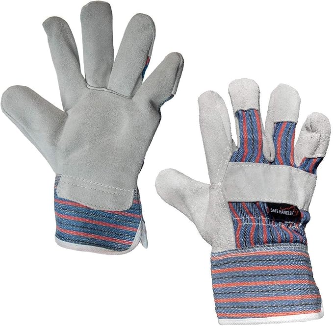 SAFE HANDLER Work Leather Gloves with Cool Cotton Lined Backing Lightweight & Versatile Split Leather Safety Cuff Work Gloves