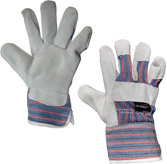 SAFE HANDLER Work Leather Gloves with Cool Cotton Lined Backing Lightweight & Versatile Split Leather Safety Cuff Work Gloves