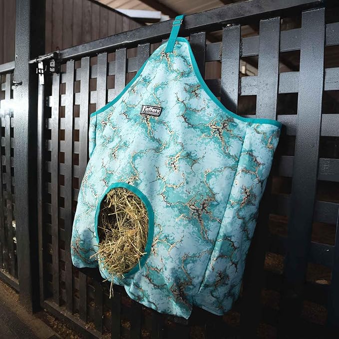 Jeffers Expression Top Loading Hay Bag for Horses & Livestock – Durable 600 Denier, Water Resistant Hay Feeder with Mesh Bottom for Stall, Trailer & Travel – Horse Feeding Supplies - Bisbee Blue