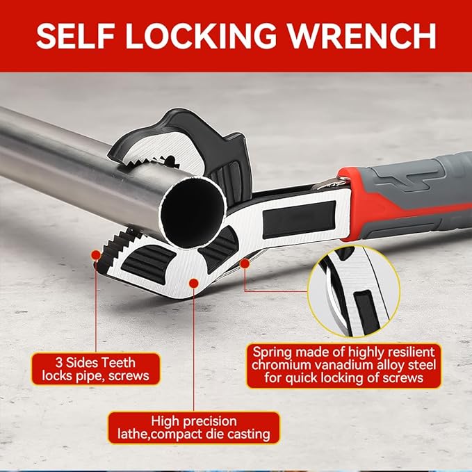 1/4PCS Multifunctional Self Locking Wrench - 6, 8, 10, 12 Inch Adjustable Pipe Wrench With Non-Slip Handle for Pipeline Maintenance, Can Replace Ratchet Wrench, Pipe Clamp (4 Size)