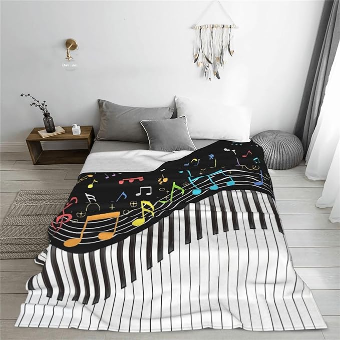 Music Note Blanket Piano Decor Throw Blanket Super Soft Flannel Lightweight Fluffy Plush Cozy Fuzzy Fleece Blanket Gifts for Music Lovers Woman Girls Men Kids Boys Adults Man for Bedding Sofa 60"X80"
