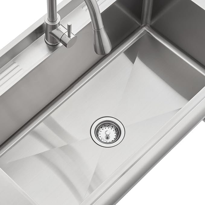 EcoStorage Stainless Steel Utility Sink, Oversized Freestanding Single Bowl Utility Sink, Pull-Out Faucet, Garage, Laundry Room, Business, NSF Certified, 40"W x 22"D x 50"H (NHA-0319)
