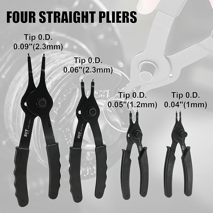 SGT Snap Ring Pliers Set,10 Pcs Internal & External Circlip Pliers With Bent & Straight Pliers,Heavy Duty Removal Tool,Include Hook, Pick,Storage Case and Gloves