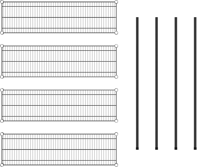 Commercial NSF Listed Black Epoxy Stationary Wire Shelving Kit 14" x 48" x 54", with 4 Shelves Perfect for Warehouse, Walk-in Refrigerator, Freezer, Grocery Store, Restaurant, Dishroom