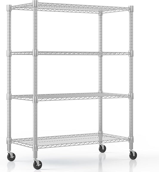 Himimi 4-Tier Heavy Duty Steel Wire Rack Storage Shelving, Adjustable Metal Storage Shelves with Wheels, 72''H Wire Shelf for Kitchen Garage Basement Pantry Organization, 18" D×36" W×72" H-Silver