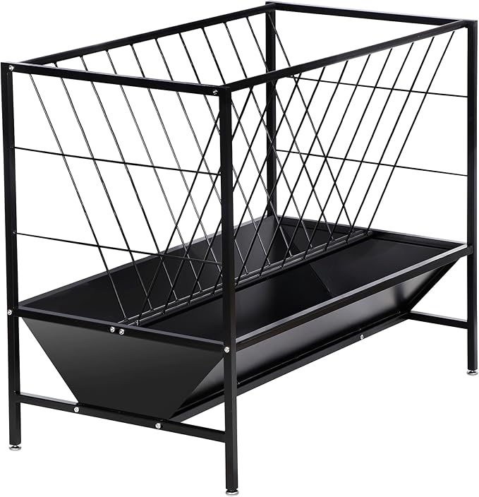 Pasture Hay Feeder 45 Gallon, Heavy-Duty Hay Grain Livestock Feeder with 24 Gallon Feed Pan, Livestock Feeding Trough Quick to Assemble, Feeding Goats, Calves, Cow, Horse for Farms