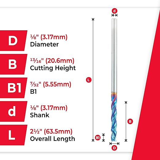 Amana Tool 46015-K CNC SC Spektra Extreme Tool Life Coated Compression Spiral 1/8 D x 13/16 CH x 1/8 SHK x 2-1/2 Inch Long 3 Flute Router Bit