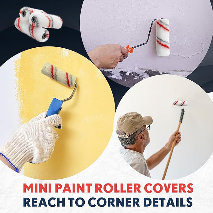 Nuogo 150 Pcs 4 Inch Mini Paint Roller Cover 1/2" Nap Small Microfiber Roller Covers Home Repair Tools House Household Supplies Kit(Red, Black)