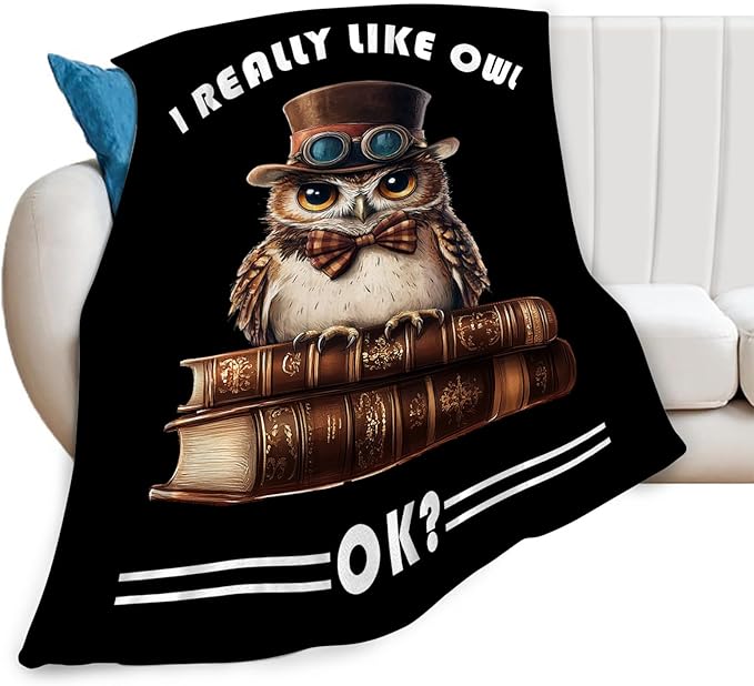 Owl Blanket Book Throw Blankets Funny Gifts for Girls Boys Kids Soft Cozy Fleece Plush for Couch Sofa Bed 80"x60"