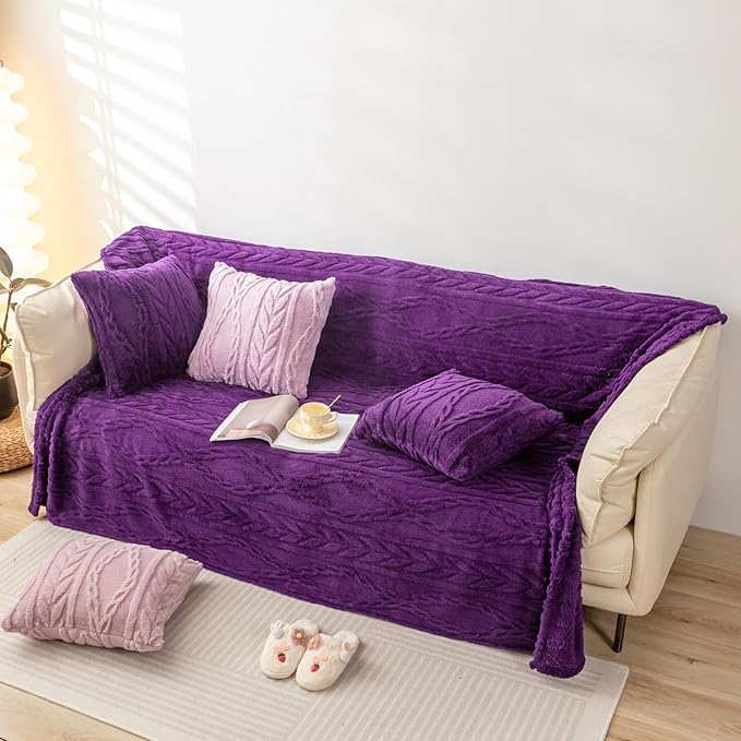 YUSOKI Sherpa Queen Size Blanket-3D Stylish Design Super Soft Fuzzy Cozy Warm Blanket Thick Plush Fluffy Furry Blankets for Teen Girls Women Couch Bed Sofa Chair Men Boys Gift(Purple,90"x90")