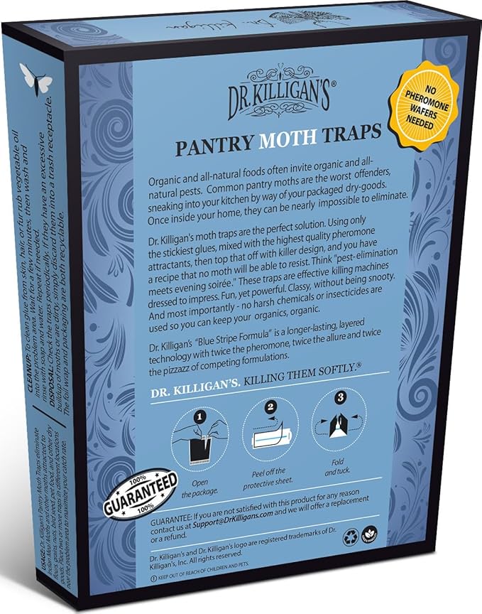 Dr. Killigan's Premium Double Potent Pantry Moth Traps with Pheromones Prime, Indian Meal Moth Traps for House, How to Get Rid of Moths in House (6 Count, Blue)