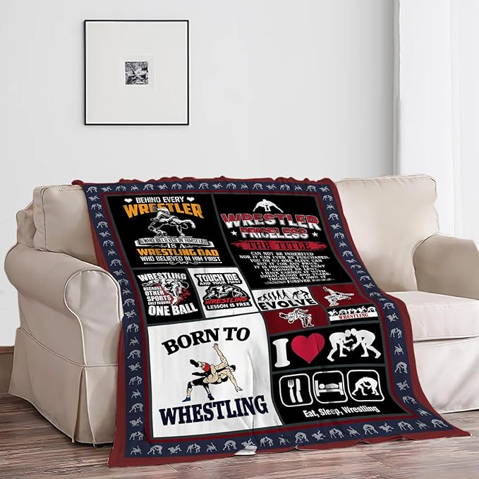 Wrestling Blanket Wrestlers Decor Throw Blanket Super Soft Flannel Lightweight Fluffy Plush Cozy Fuzzy Fleece Sports Gifts Blanket for Boys Kids Adults Man Woman for Bedding Sofa 50"X60"