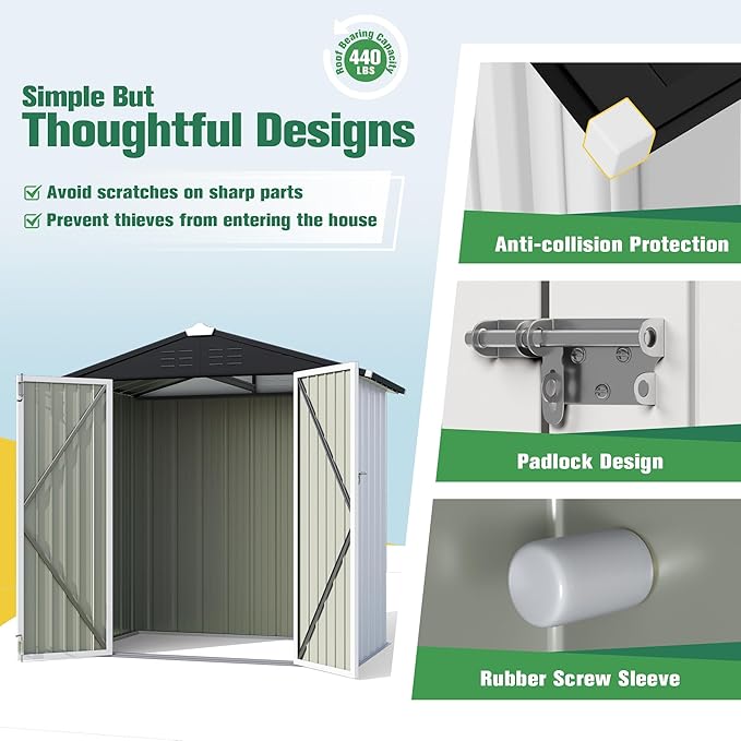 Flamaker 6x4 FT Storage Shed Waterproof Metal Garden Shed with Lockable Door Utility Tool Shed Outdoor Storage for Backyard, Patio and Lawn, White