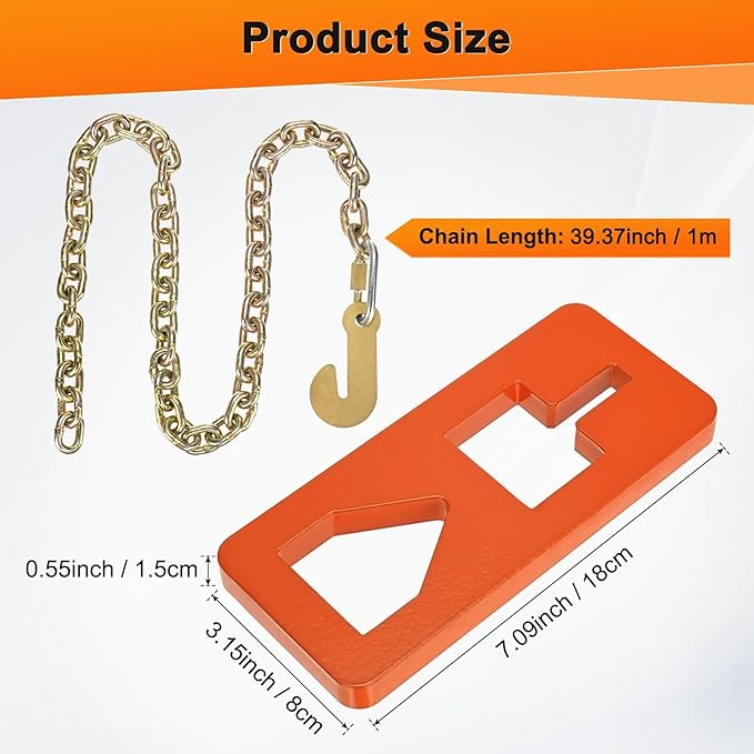 T-Post Puller Plate Tool with 39.37 Lifting Chain, Carbon Steel Plate Fence Post Puller Accessories for Quick Remove from Farm & Garden, Use Different Tractor Bucket/Jacks/S Hooks