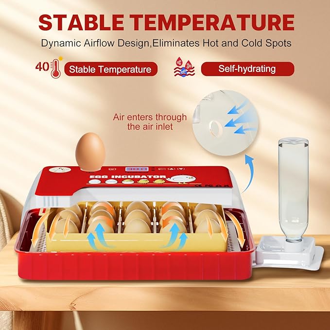 Incubators for Hatching Eggs 15-35 Eggs Incubator with Automatic Egg Turning and ℉Temperature Display LED Candler Poultry Incubator for Hatching Chicken Duck and Quail Incubator (Red)