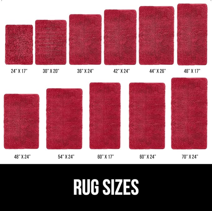 GORILLA GRIP Bath Rug Mat 30x20, Thick Soft Absorbent Chenille, Quick Dry Microfiber Mats, Rubber Backing Washable Shower Floor Rugs, Bathmat Runner, US Designed Bathroom Home Decor Accessories Red