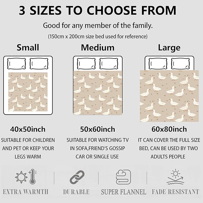 Cute White Duck Theme Throw Blanket Gifts for Women, Soft Fuzzy Warm Cozy Flannel Blankets for Bedroom, Travel, Couch, Home Decor 50x60 in