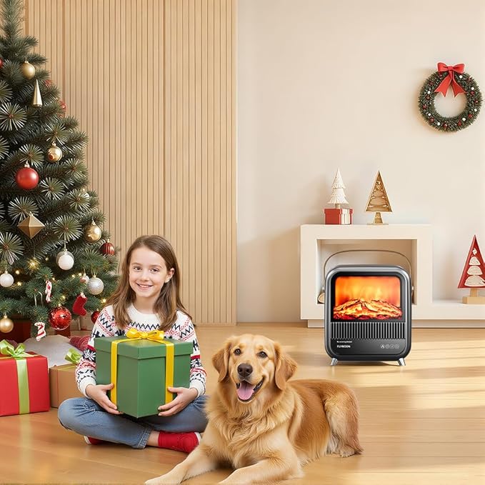 FLYMOON 11.8” Electric Fireplace Heater, Fireplace Heater with 3D Different Flame Effects, 750/1200W, Timer, Electric Fireplace Heaters with Overheating & Tip-Over Protection, Indoor Fireplace