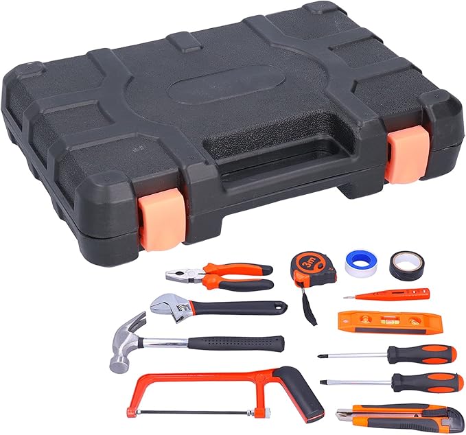 FIXMAN 13Pcs Household Tool Kit Repair Hand Tools Set High Carbon Steel ABS Plastic Storage Box for Home Apartment Maintenance DIY Projects AC DC 12250V JYS0031