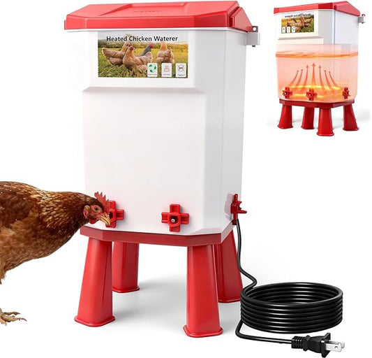 Heated Chicken Waterer Chicken Water with Heater for Winter with 4 Horizontal Nipples and Detachable Legs,3 Adjustable Heights,Poultry Drinker for Chicks, Ducks and Quail Polypropylene 3 Gallon