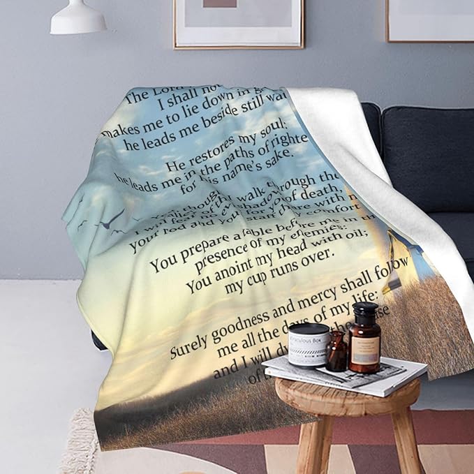 Psalm 23 Blanket Christian Lighthouse Gifts Religious Bible Verse Scripture Throw Blanket Comfy Plush Flannel Fleece Warm Soft Fluffy Fuzzy Blanket for Prayer Women Teens for Bed Sofa Couch 60"X80"