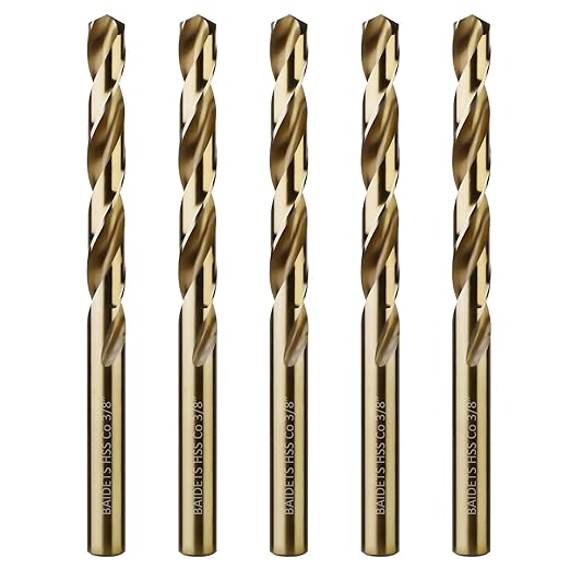 3/8" Cobalt Drill Bits 5Pcs - BAIDETS M35 3/8 Inch HSS Metal Twist Drill Bits Set for Hard Metal, Stainless Steel, Cast Iron and Other Hard Materials