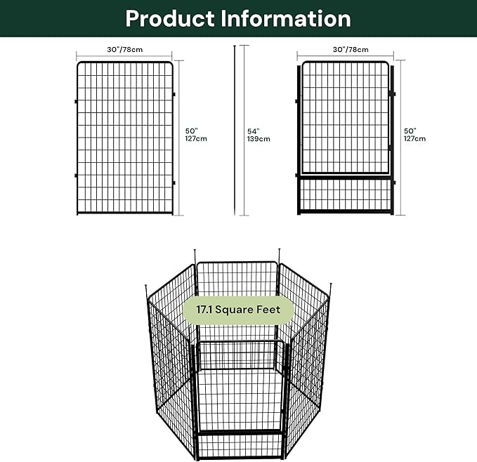 Decorative Garden Fence with Gate 50 in(H) x 15.4 ft(L) 6 Panels, Heavy Duty Metal Animal Barrier Fence for Yard, Flower Bed Fencing, Garden Border Fence, Easy Set Up, Black